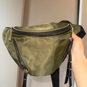 Olive Green Belt Bag with Gold Accents